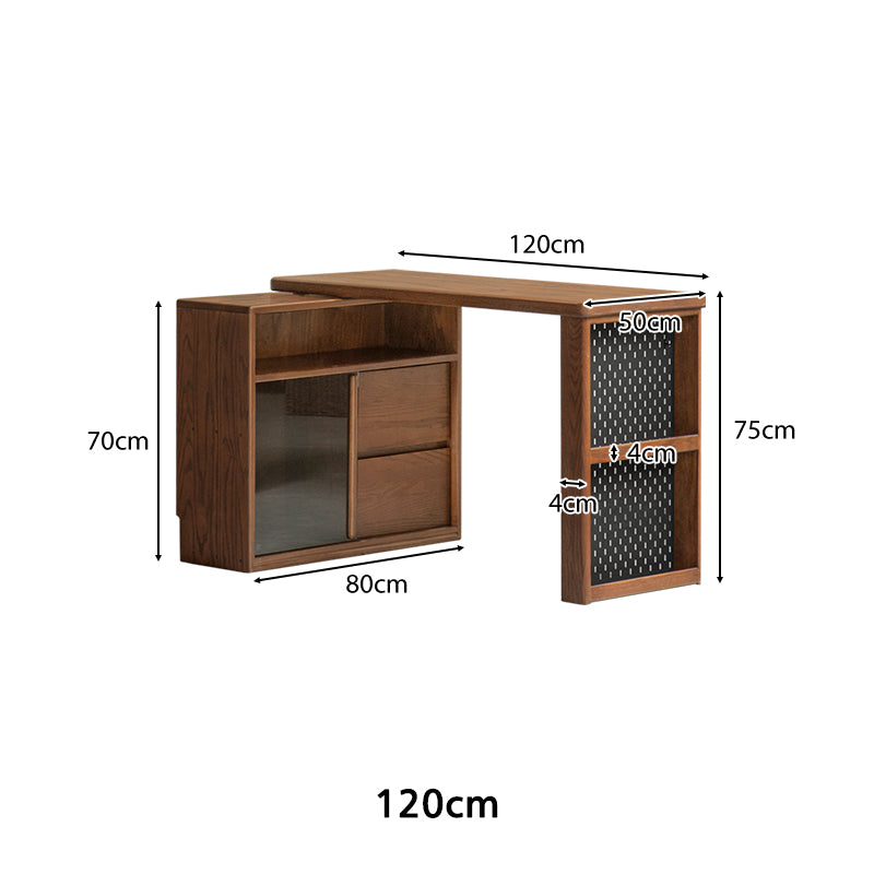 Nolan Solid American Oak Desk with Drawers & Glass Cabinet 120cm 140cm – view 15
