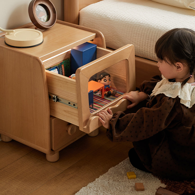 Norman Kids Wooden Side Table in Solid Beech with Night Light 40cm – view 6