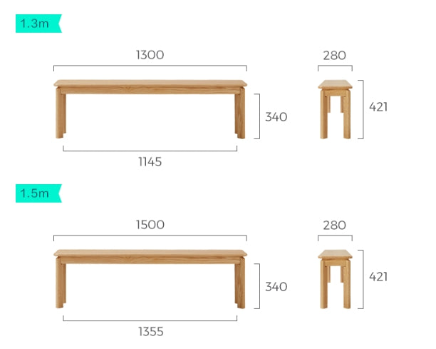 Oak Dining Bench in Walnut Finish 130cm / 150cm – view 6