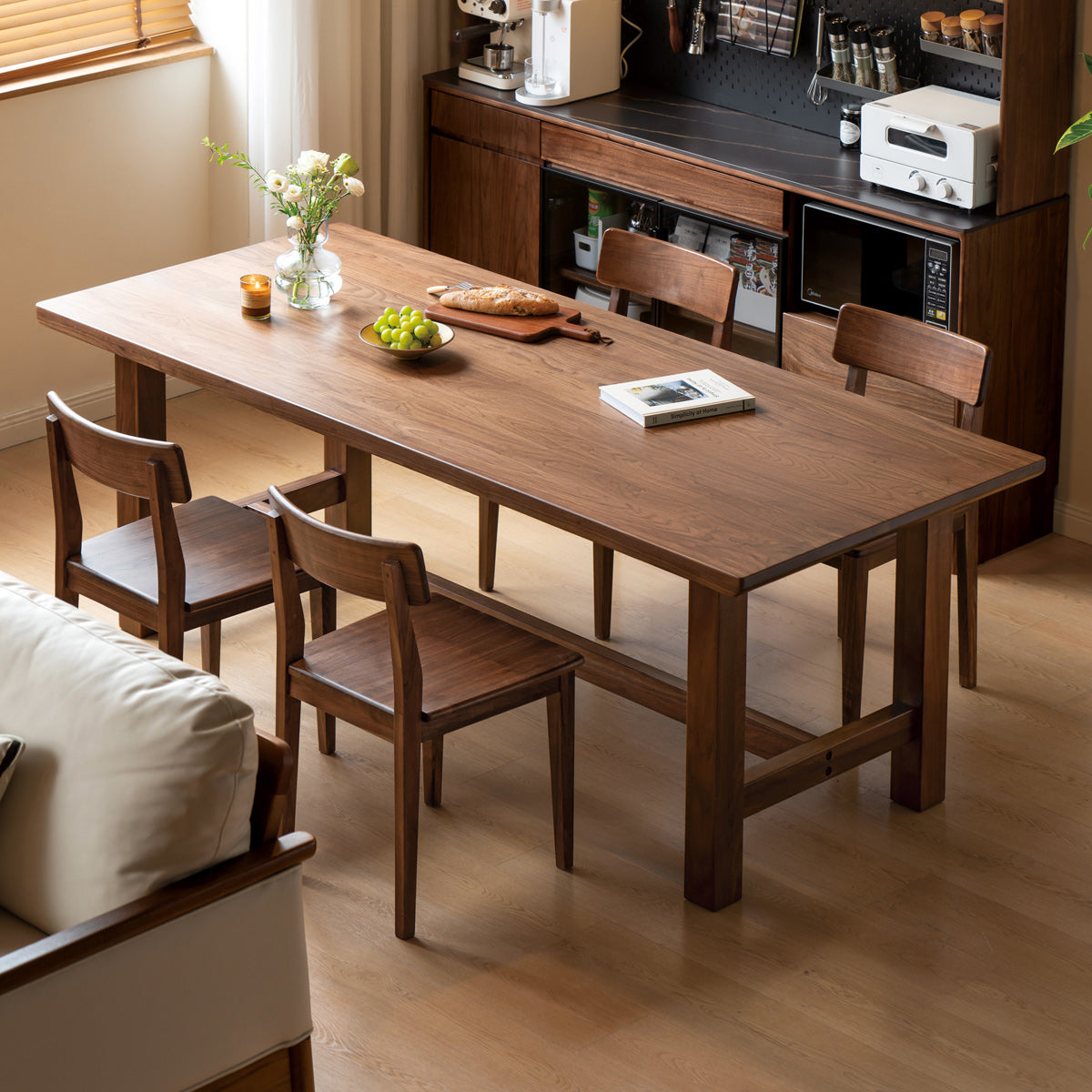 Alagie solid American oak dining table with slab top