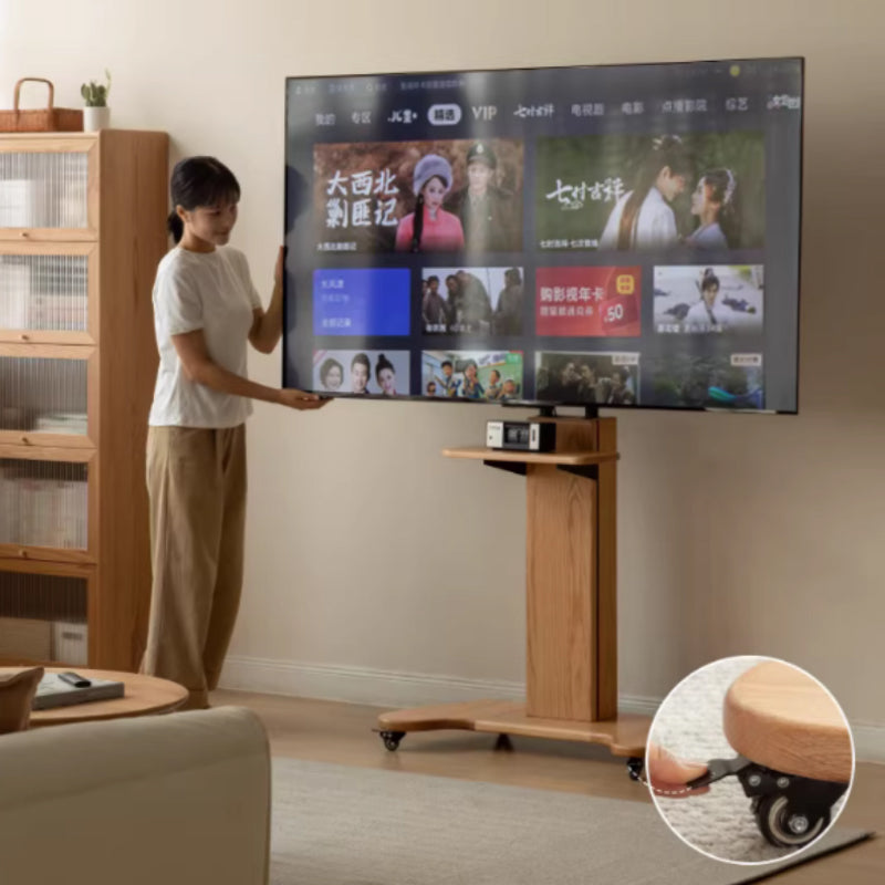 Olympia Solid American Oak TV Stand with Mount on Castors 85cm – view 4