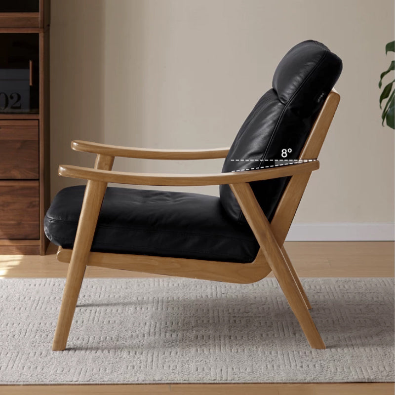 Patton leather armchair with solid ash frame – view 3