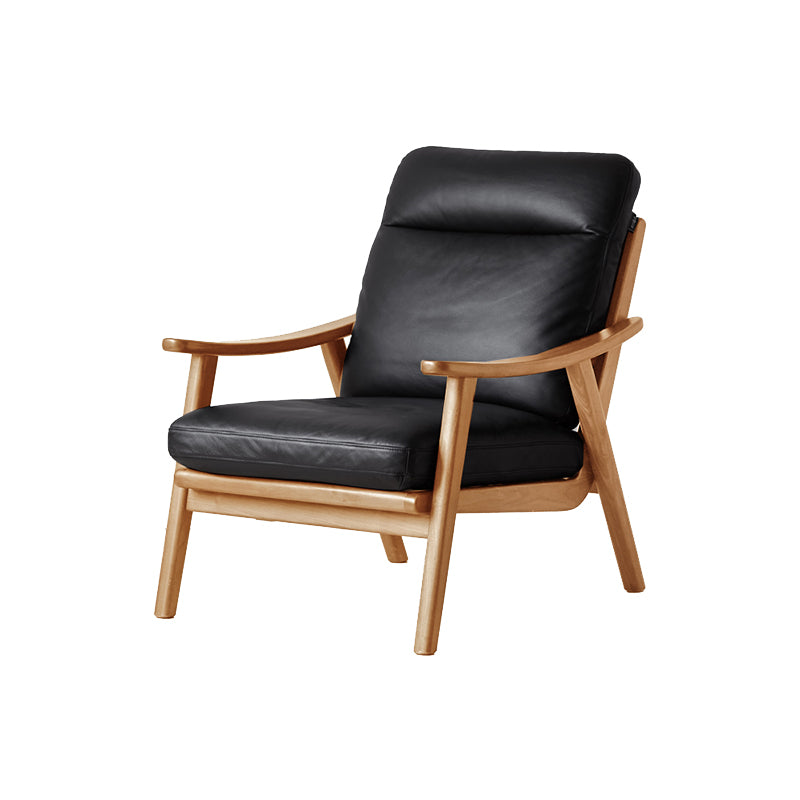 Patton leather armchair with solid ash frame – Black, view 5