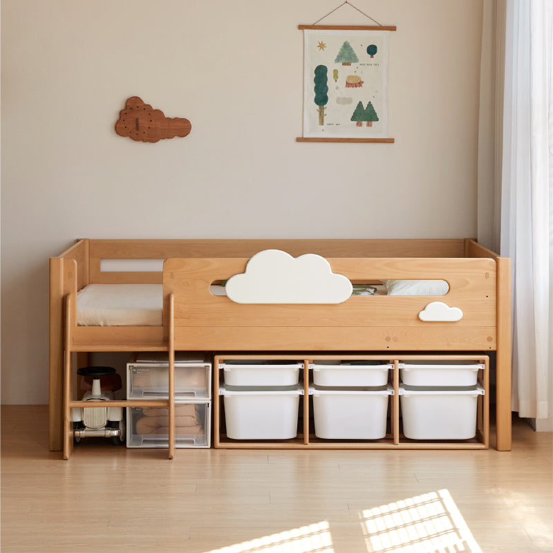 Pierce Solid Beech and Liriodendron Kids Bed with Guardrails and Ladder 135cm