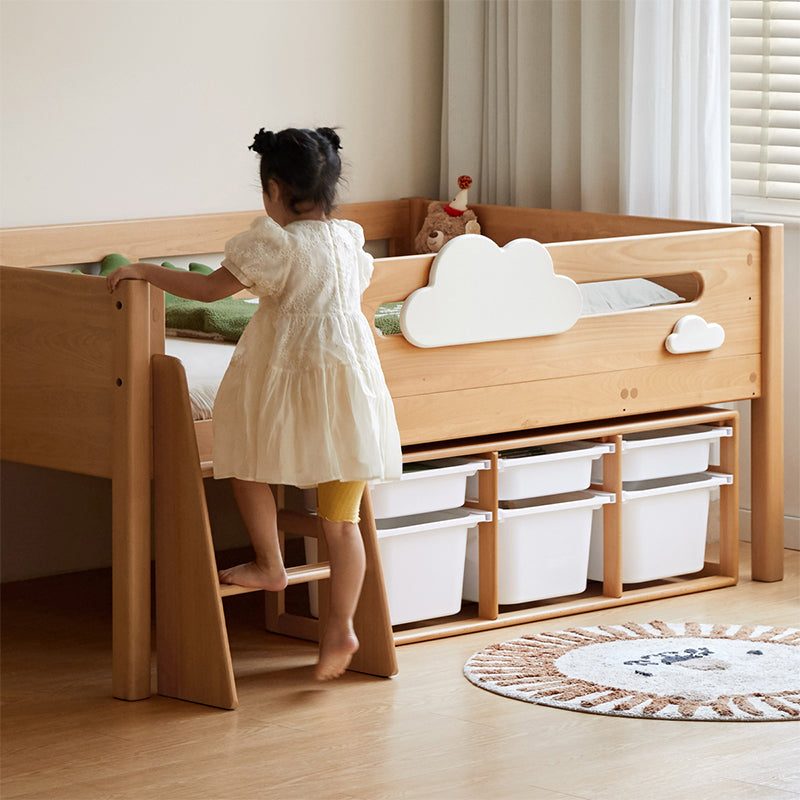 Pierce Solid Beech and Liriodendron Kids Bed with Guardrails and Ladder 135cm – view 3