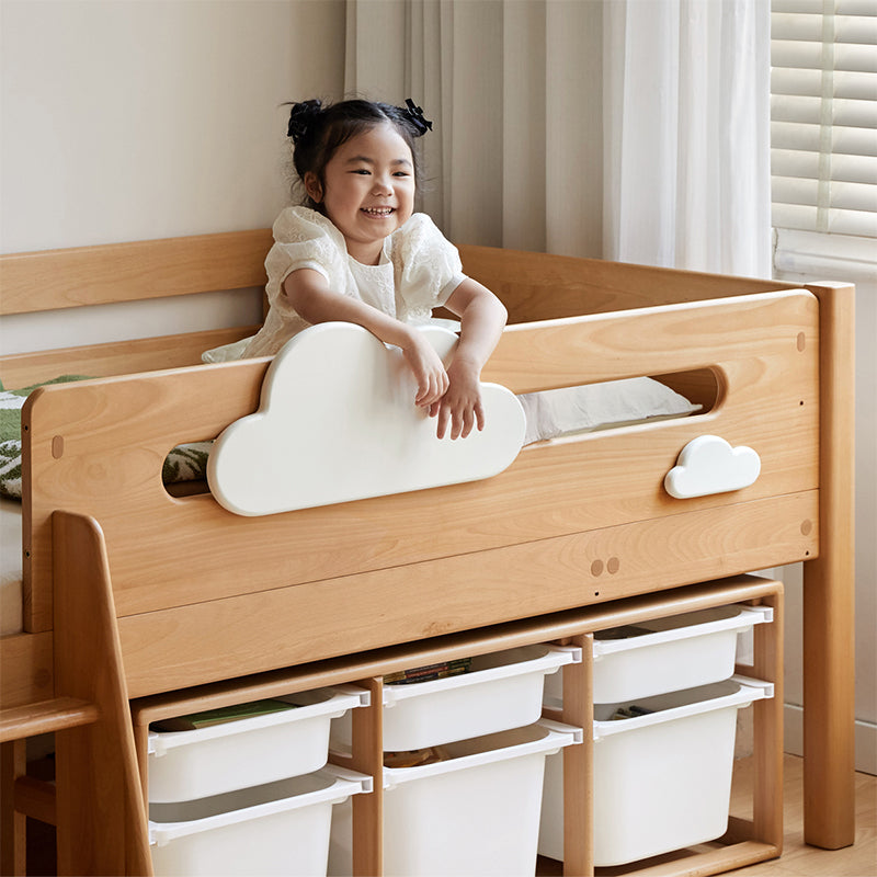 Pierce Solid Beech and Liriodendron Kids Bed with Guardrails and Ladder 135cm – view 6
