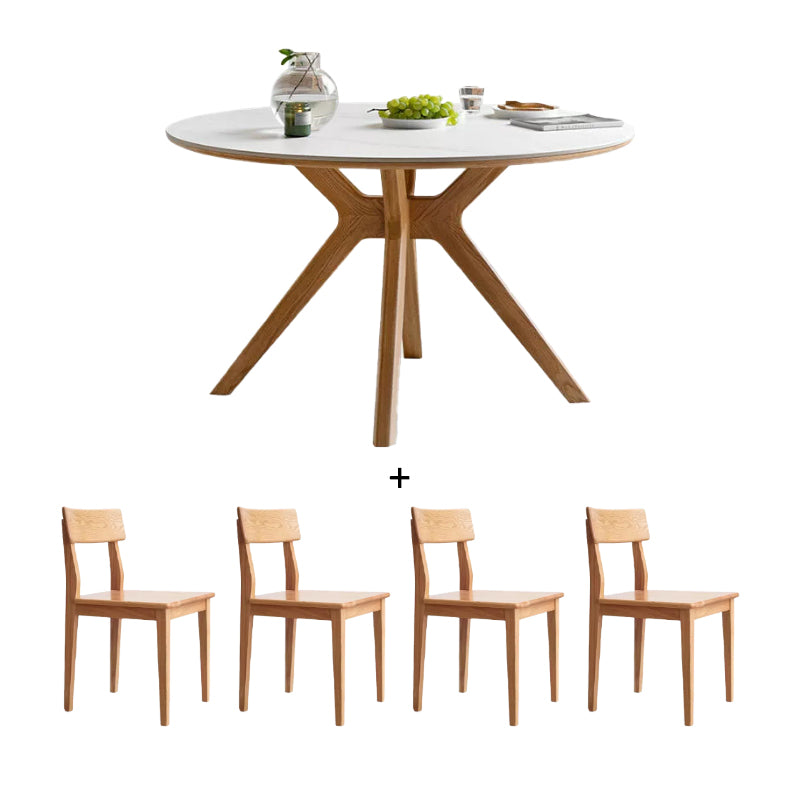 Roscoe solid oak round dining table – 150cm Table + Chair*4 Natural Wood, view 14
