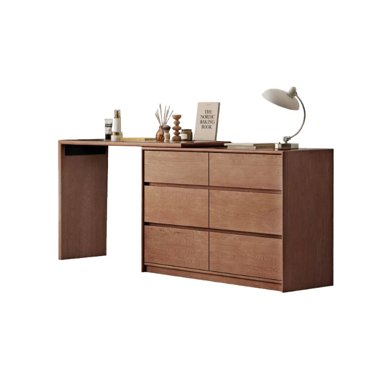 Rosemarie solid oak adjustable dressing table with drawer – Walnut 6-drawer, view 26