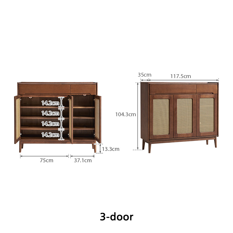 Ignatius Rubberwood Shoe Cabinet with Rattan Doors, 2-Door 3-Door 4-Door – view 15