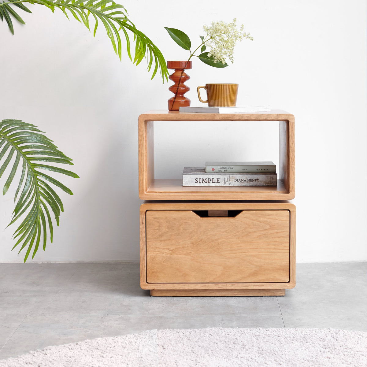 Sage Solid American Oak Side Table with Swivel Top and Drawer – view 2