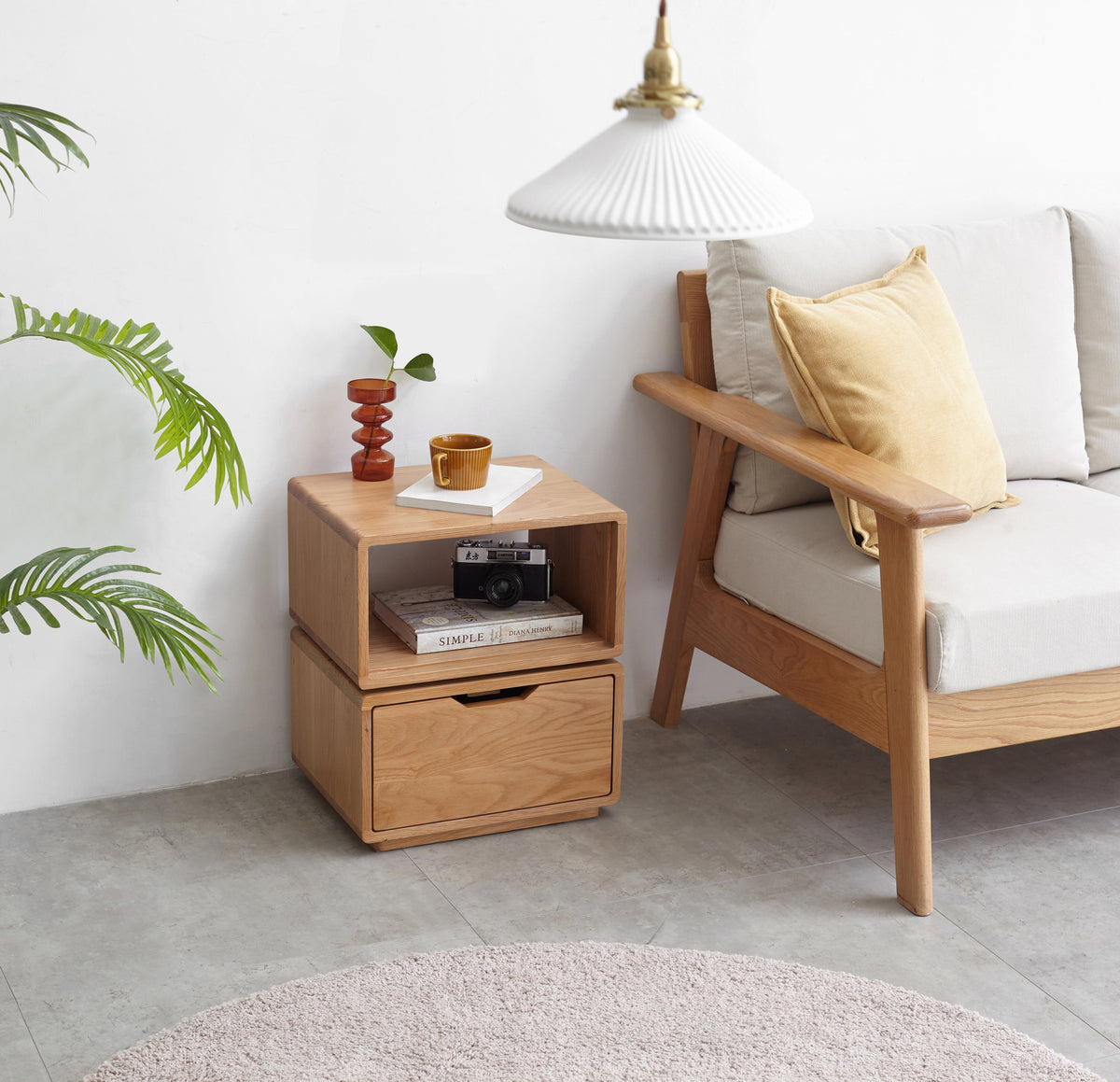 Sage Solid American Oak Side Table with Swivel Top and Drawer – view 6
