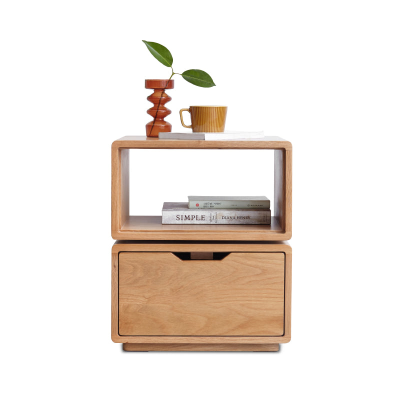 Sage Solid American Oak Side Table with Swivel Top and Drawer – view 8