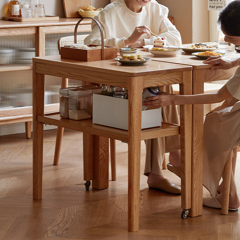 Samson solid American oak mobile side table on castors – view 2