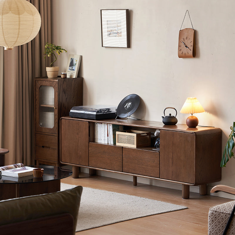 Sandra solid oak TV unit in walnut finish – 200cm