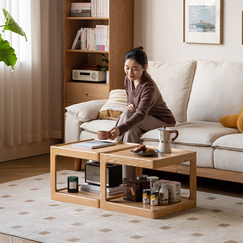 Sarah Modular Solid American Oak Coffee Table 100cm, Set of 2
