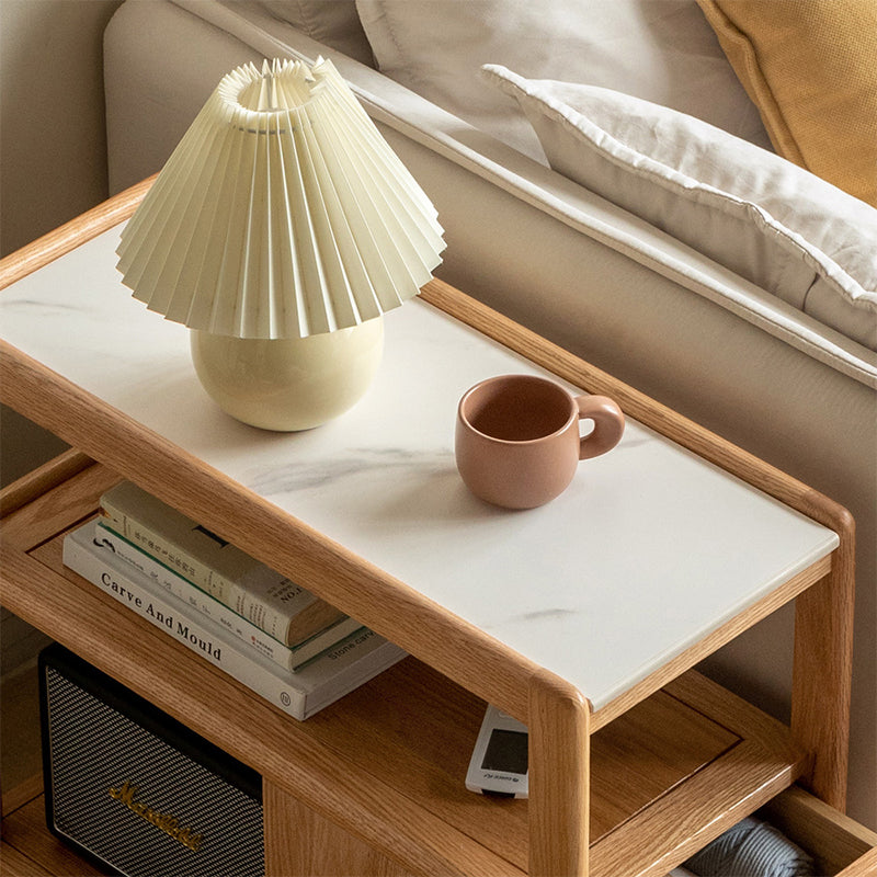 Sasha Solid American Oak Side Table with Ceramic and Castors 30cm – view 13