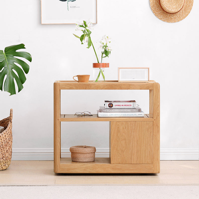 Sasha Solid American Oak Side Table with Ceramic and Castors 30cm – view 3