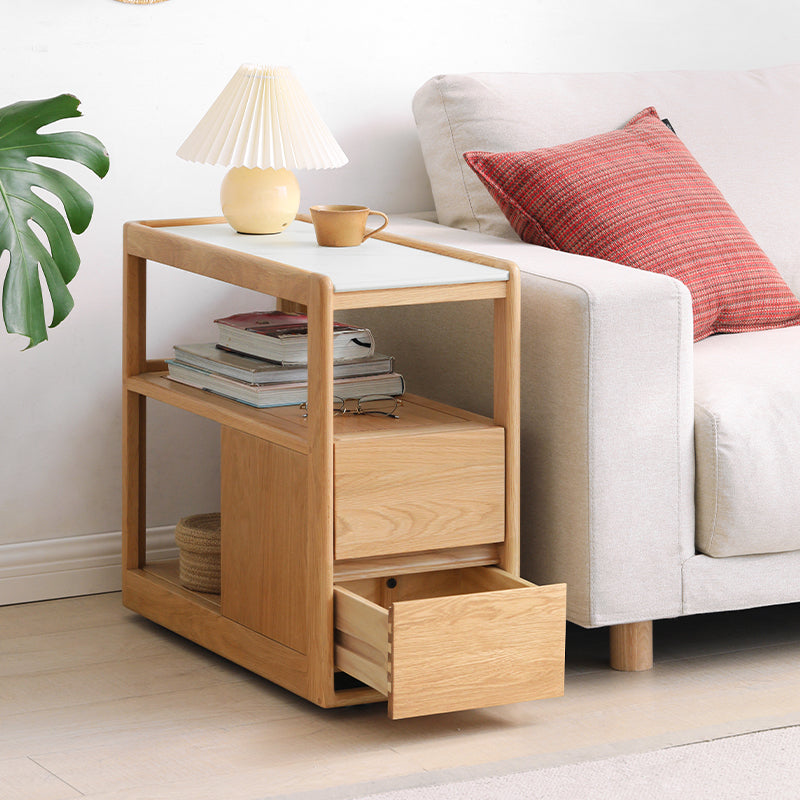 Sasha Solid American Oak Side Table with Ceramic and Castors 30cm – view 9