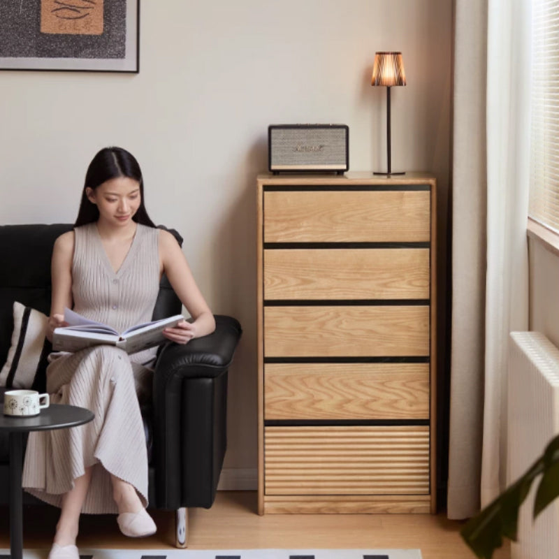 Shaina solid ash chest of drawers in natural wood finish