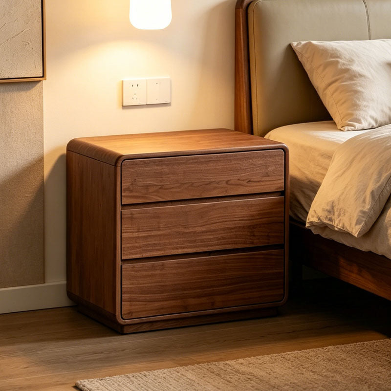 Simone solid black walnut bedside table with drawers