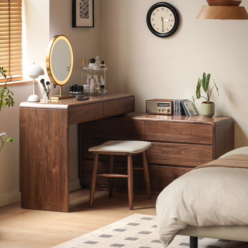 Simone solid black walnut dressing table with drawers – view 15