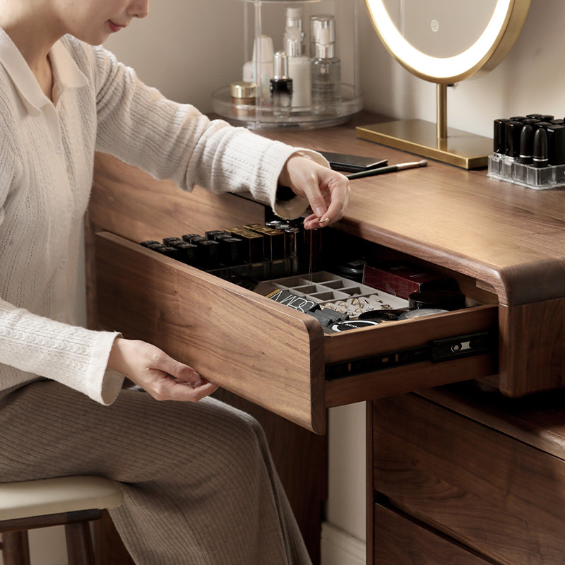 Simone solid black walnut dressing table with drawers – view 7