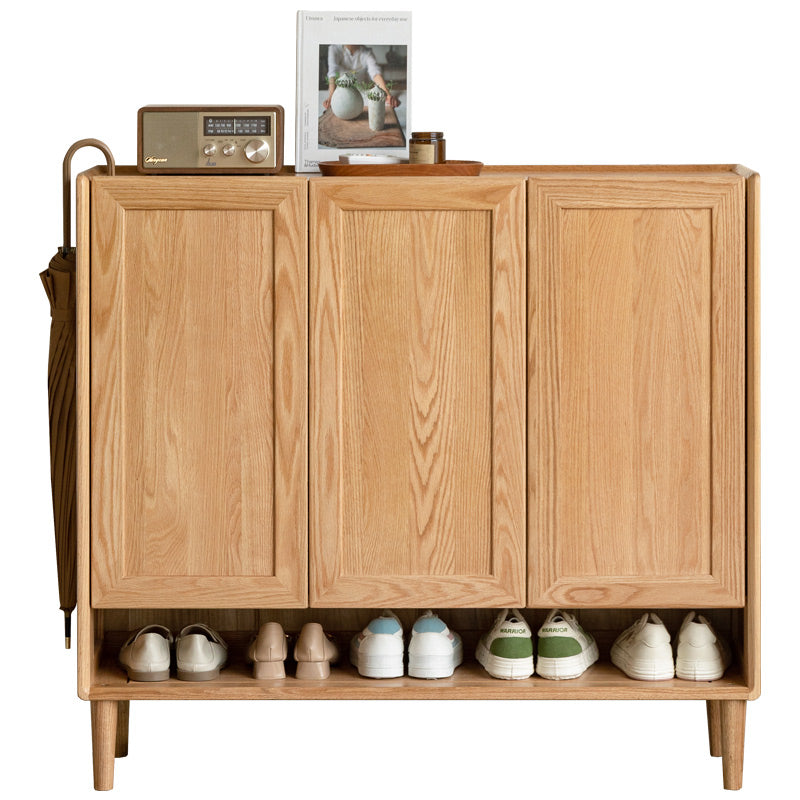 Solid American Oak 3-Door Shoe Cabinet with Open Shelf 110cm – view 6