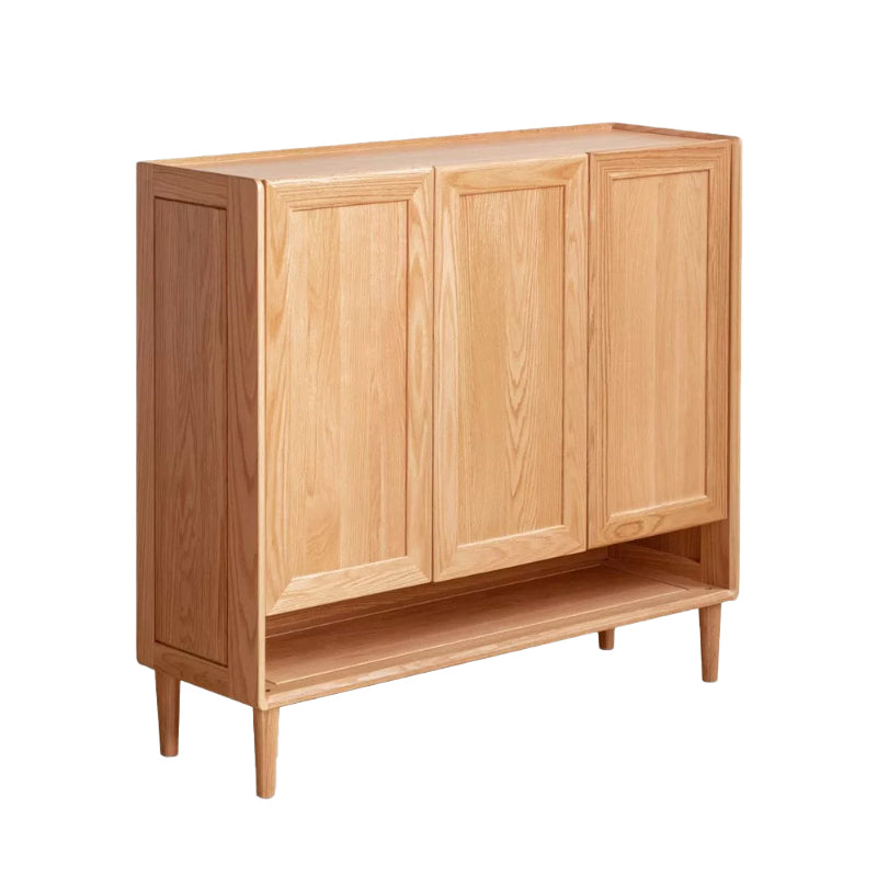 Solid American Oak 3-Door Shoe Cabinet with Open Shelf 110cm – Natural Wood, view 7