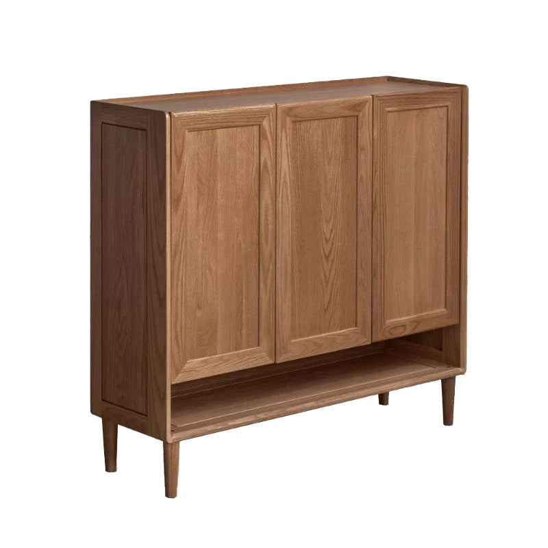 Solid American Oak 3-Door Shoe Cabinet with Open Shelf 110cm – Walnut, view 9