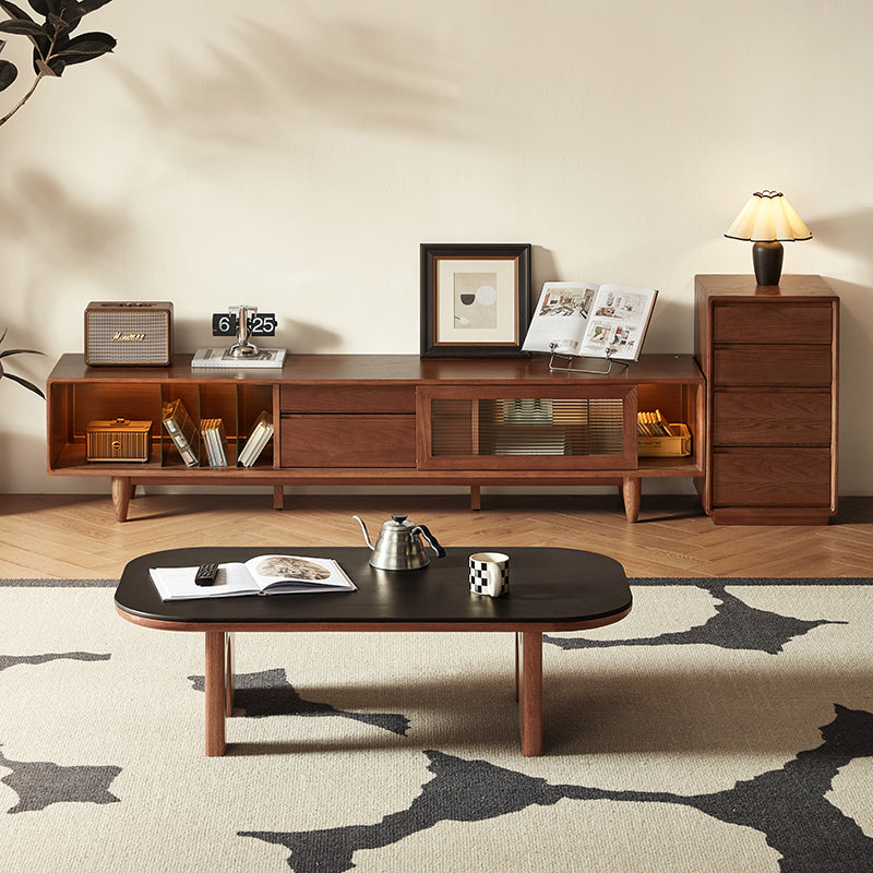Koree TV Unit in Solid American Oak and Pine with Visible Storage, Walnut
