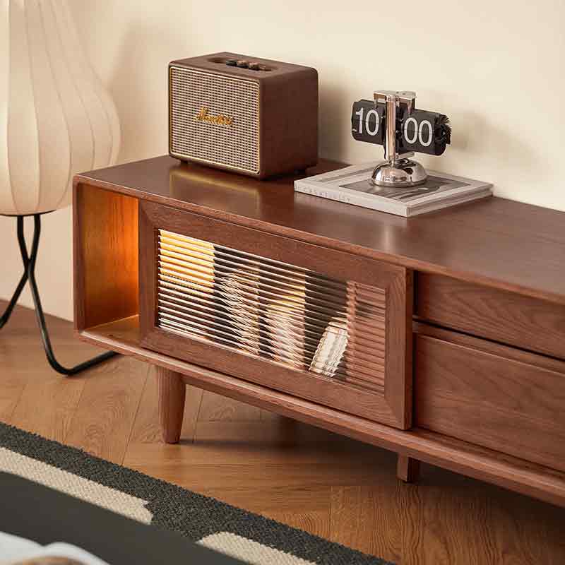 Koree TV Unit in Solid American Oak and Pine with Visible Storage, Walnut – view 11