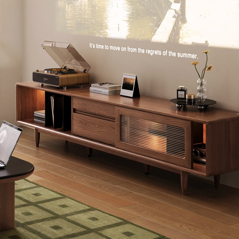 Koree TV Unit in Solid American Oak and Pine with Visible Storage, Walnut – view 2