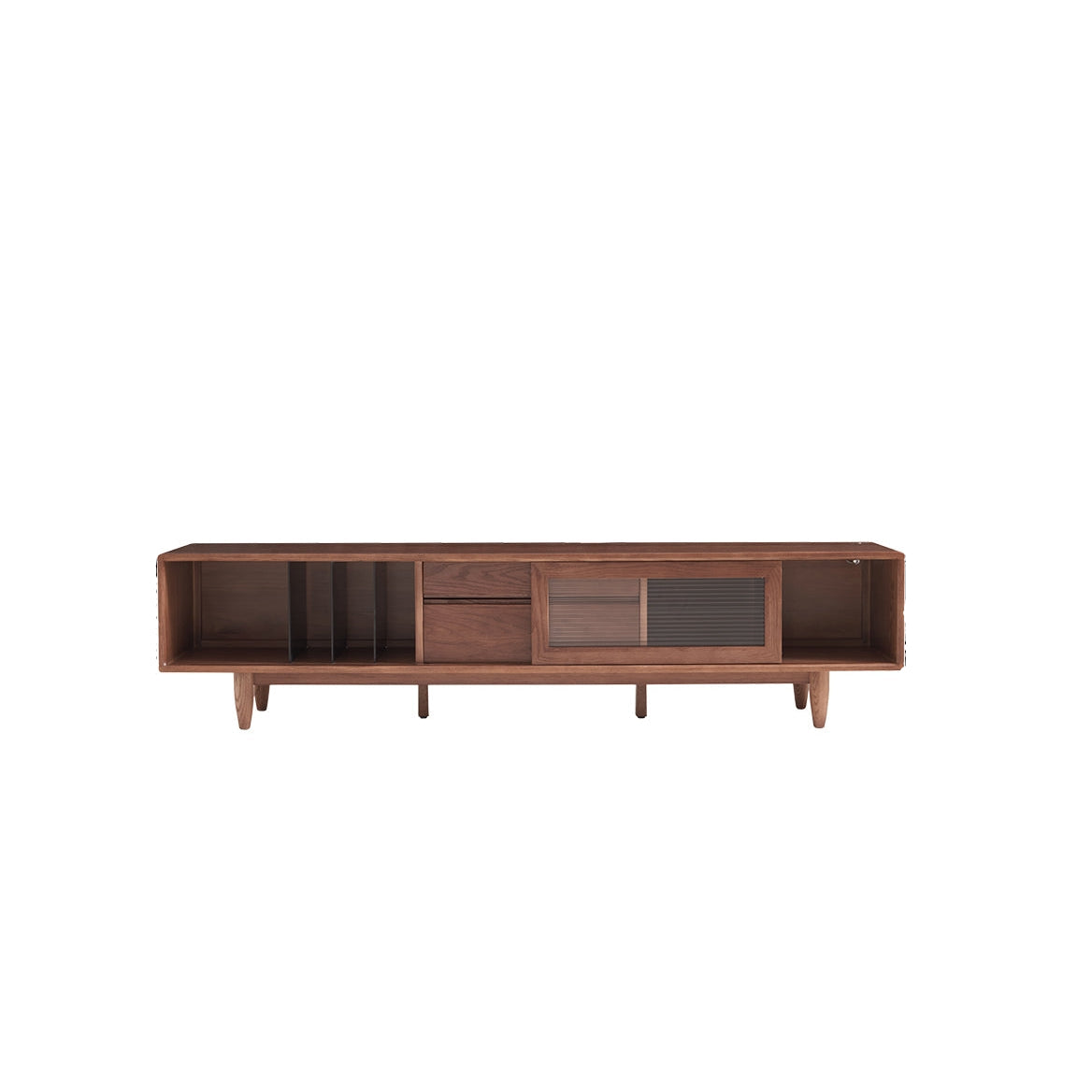 Koree TV Unit in Solid American Oak and Pine with Visible Storage, Walnut – view 4