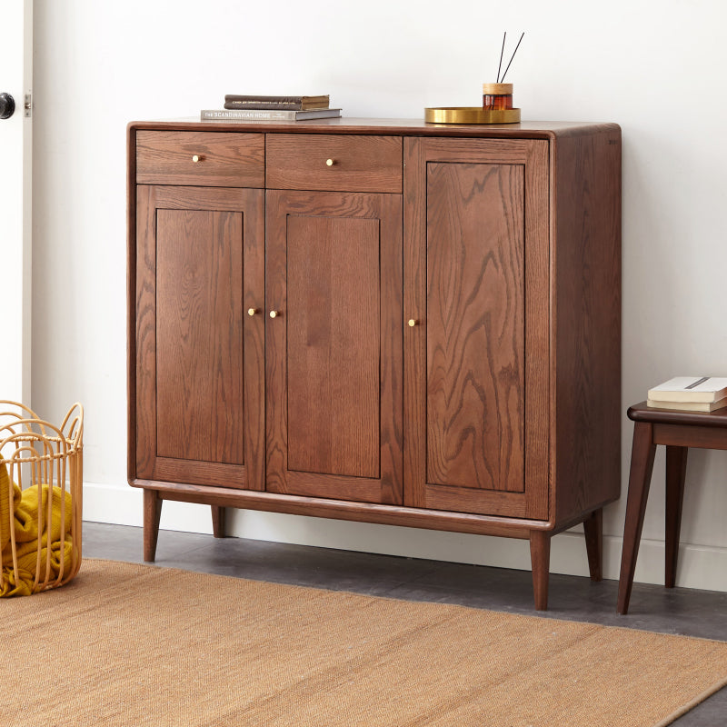 Solid American Oak 3-Door Shoe Cabinet with Drawers 110cm
