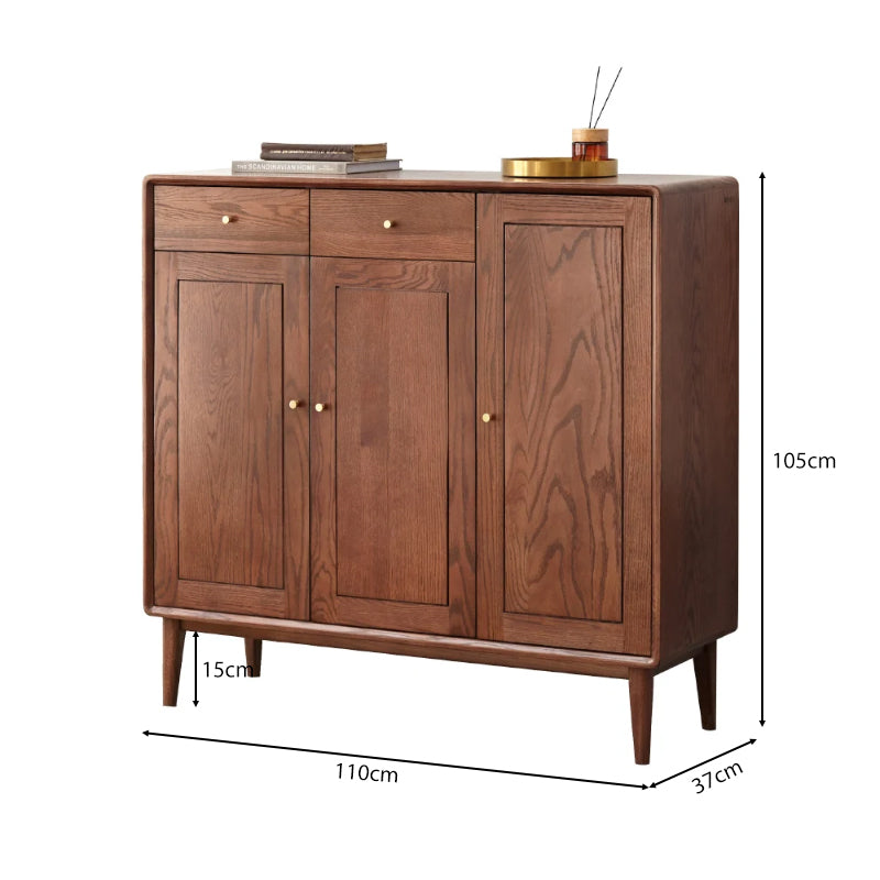Solid American Oak 3-Door Shoe Cabinet with Drawers 110cm – view 10