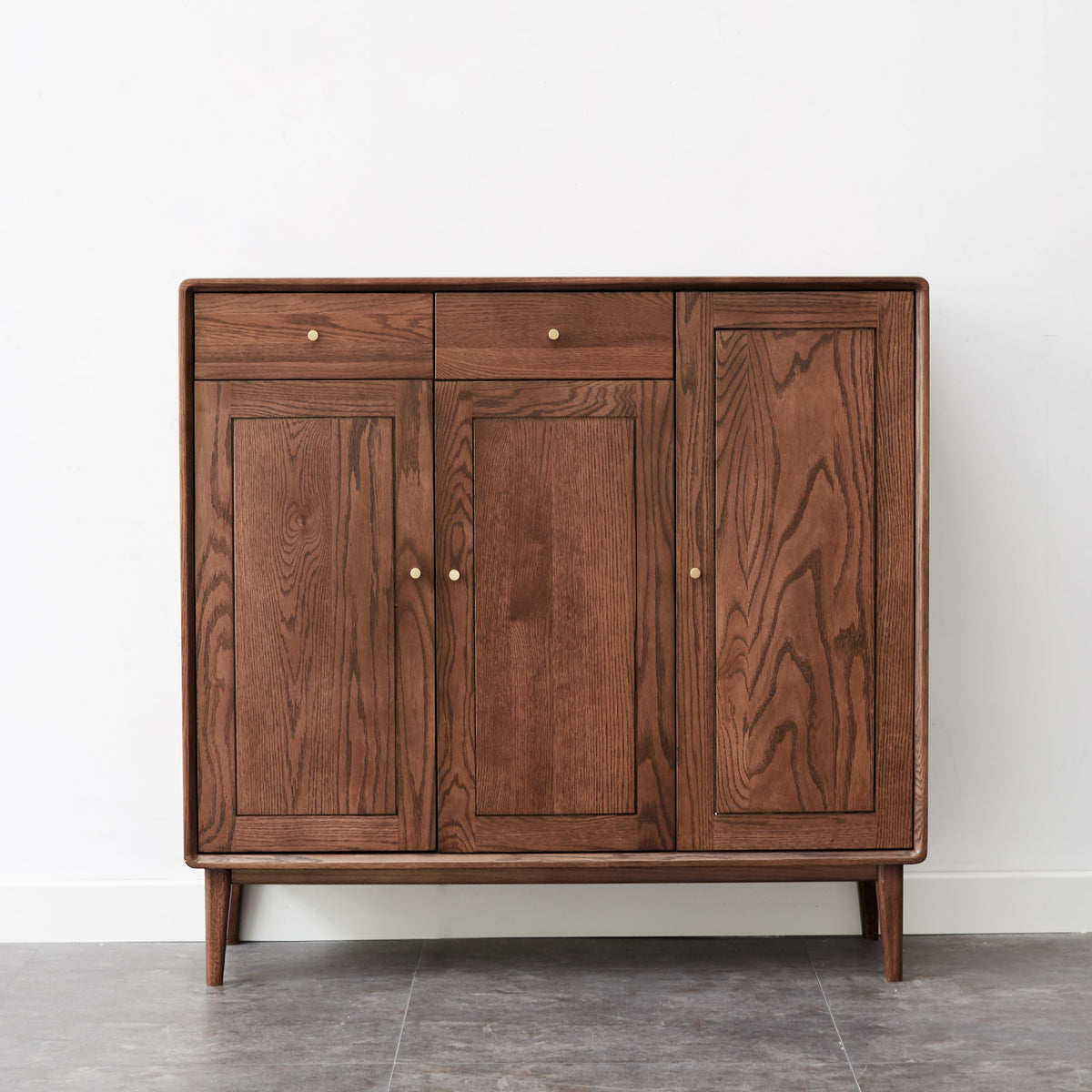 Solid American Oak 3-Door Shoe Cabinet with Drawers 110cm – view 3