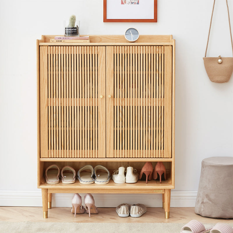 Zahra Solid American Oak Slatted Shoe Cabinet 48cm 80cm