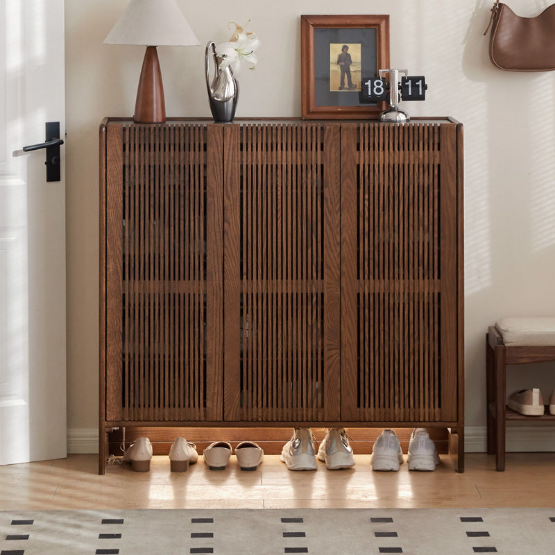 Rhys Solid American Oak Slatted Shoe Cabinet 110cm – Walnut, view 8