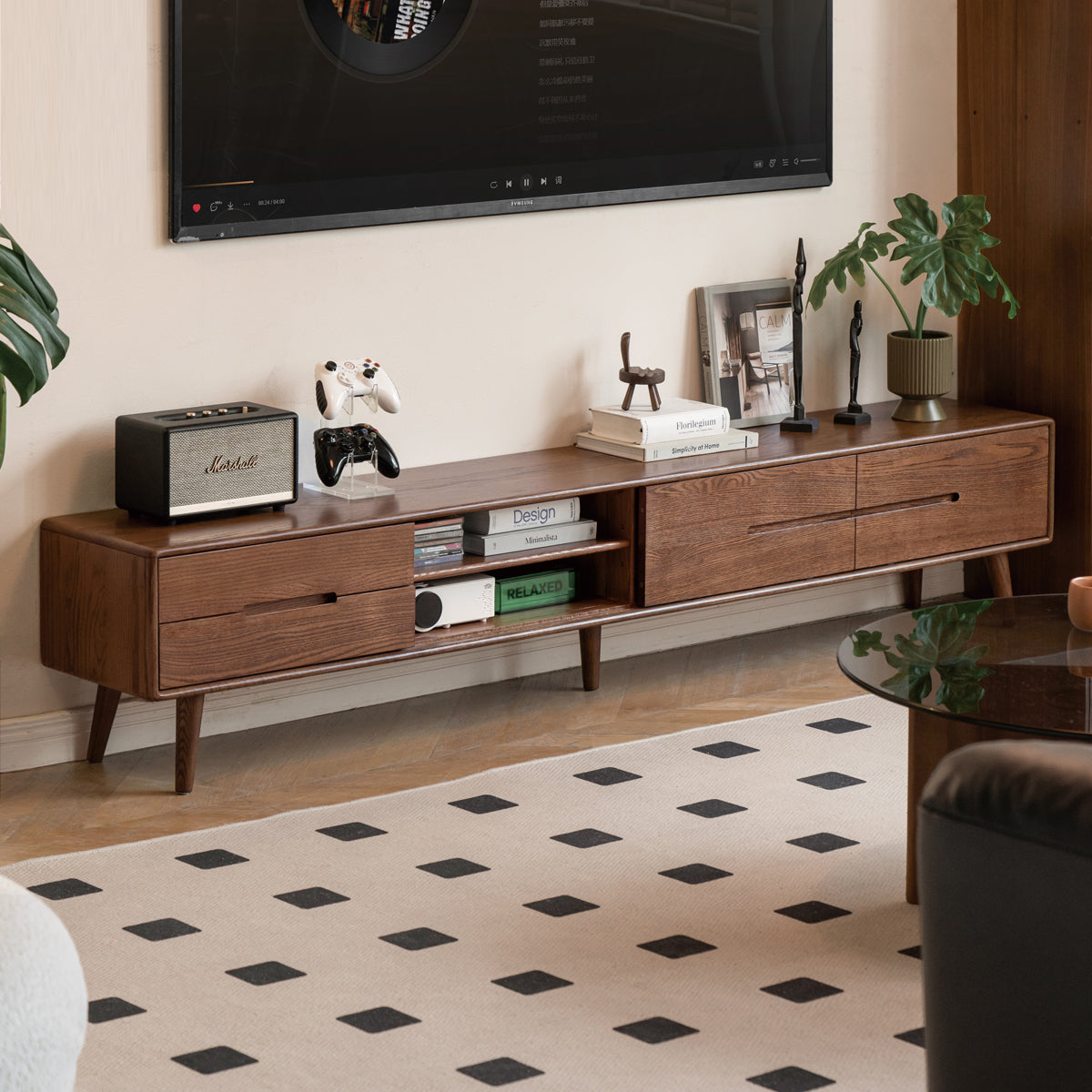 Daubs Solid American Oak Sliding-Door TV Unit 150cm 180cm – Walnut 180cm, view 7