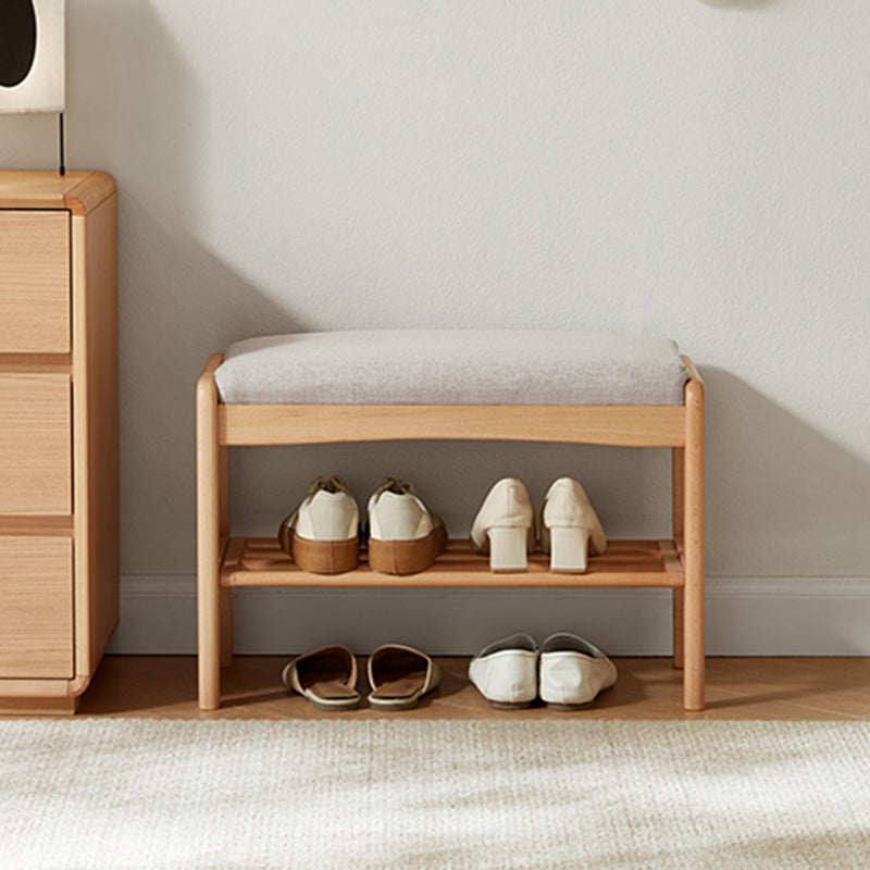 Sylvie Solid Beech Shoe Cabinet Shoe-Changing Stool – Natural Wood