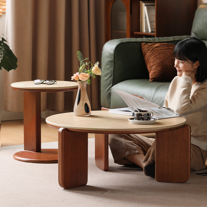 Samantha Solid Liriodendron Round Coffee Table Side Table Set with Ceramic – view 2