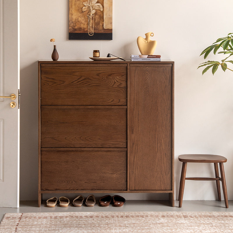 Josie Ultra-Thin Flip-Down Shoe Cabinet in Solid Oak with Pinewood, 80cm 120cm – 120cm