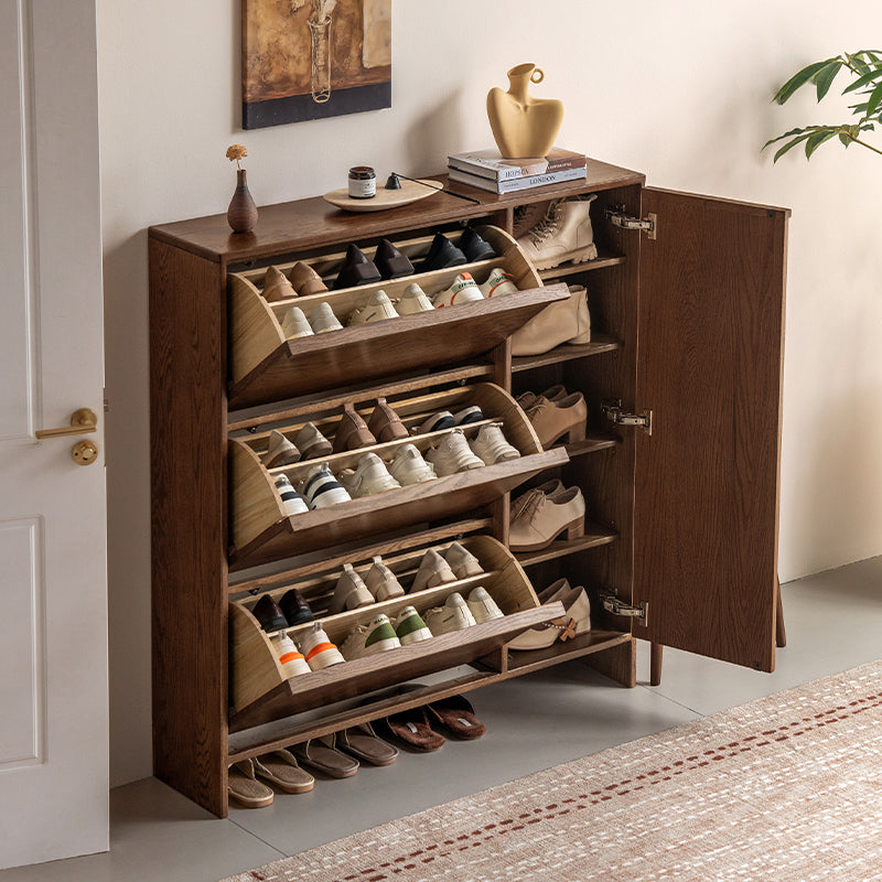 Josie Ultra-Thin Flip-Down Shoe Cabinet in Solid Oak with Pinewood, 80cm 120cm – view 2