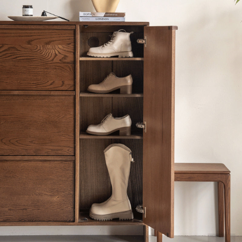 Josie Ultra-Thin Flip-Down Shoe Cabinet in Solid Oak with Pinewood, 80cm 120cm – view 8