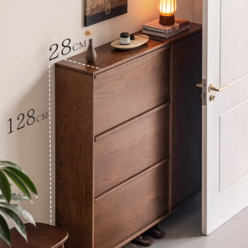 Josie Ultra-Thin Flip-Down Shoe Cabinet in Solid Oak with Pinewood, 80cm 120cm – view 9