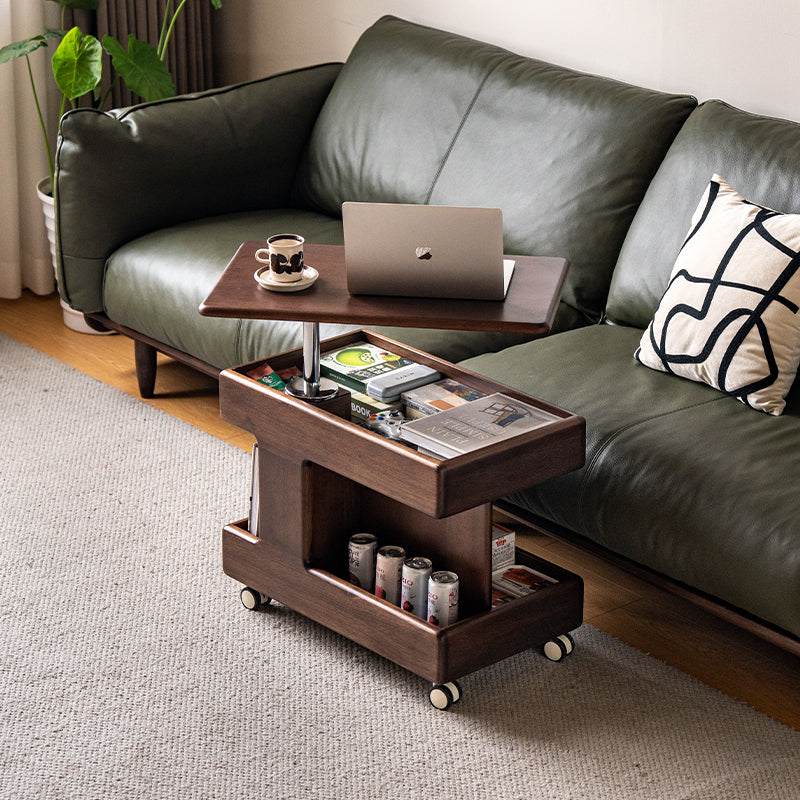 Stacy Height-Adjustable Mobile Wooden Side Table in Solid Merpauh