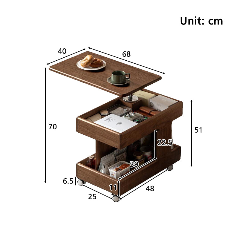 Stacy Height-Adjustable Mobile Wooden Side Table in Solid Merpauh – view 12