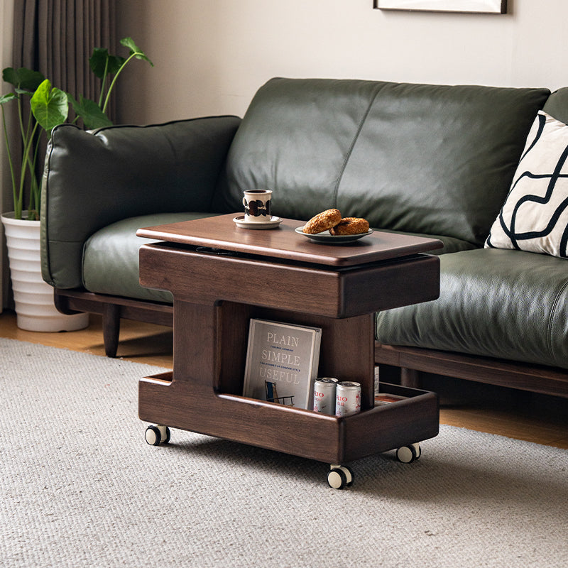 Stacy Height-Adjustable Mobile Wooden Side Table in Solid Merpauh – view 2