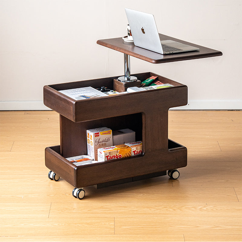Stacy Height-Adjustable Mobile Wooden Side Table in Solid Merpauh – view 3