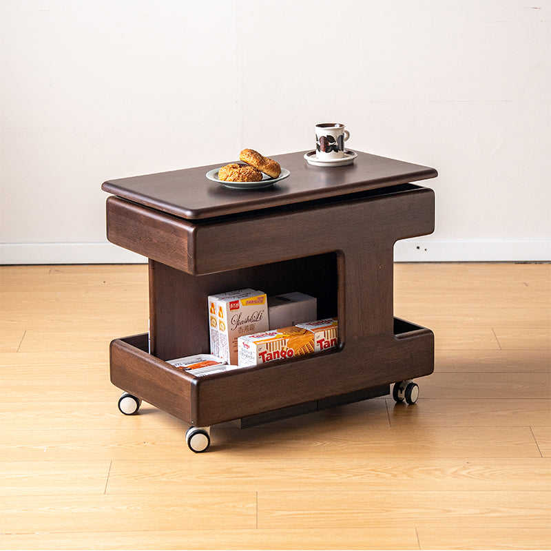 Stacy Height-Adjustable Mobile Wooden Side Table in Solid Merpauh – view 4